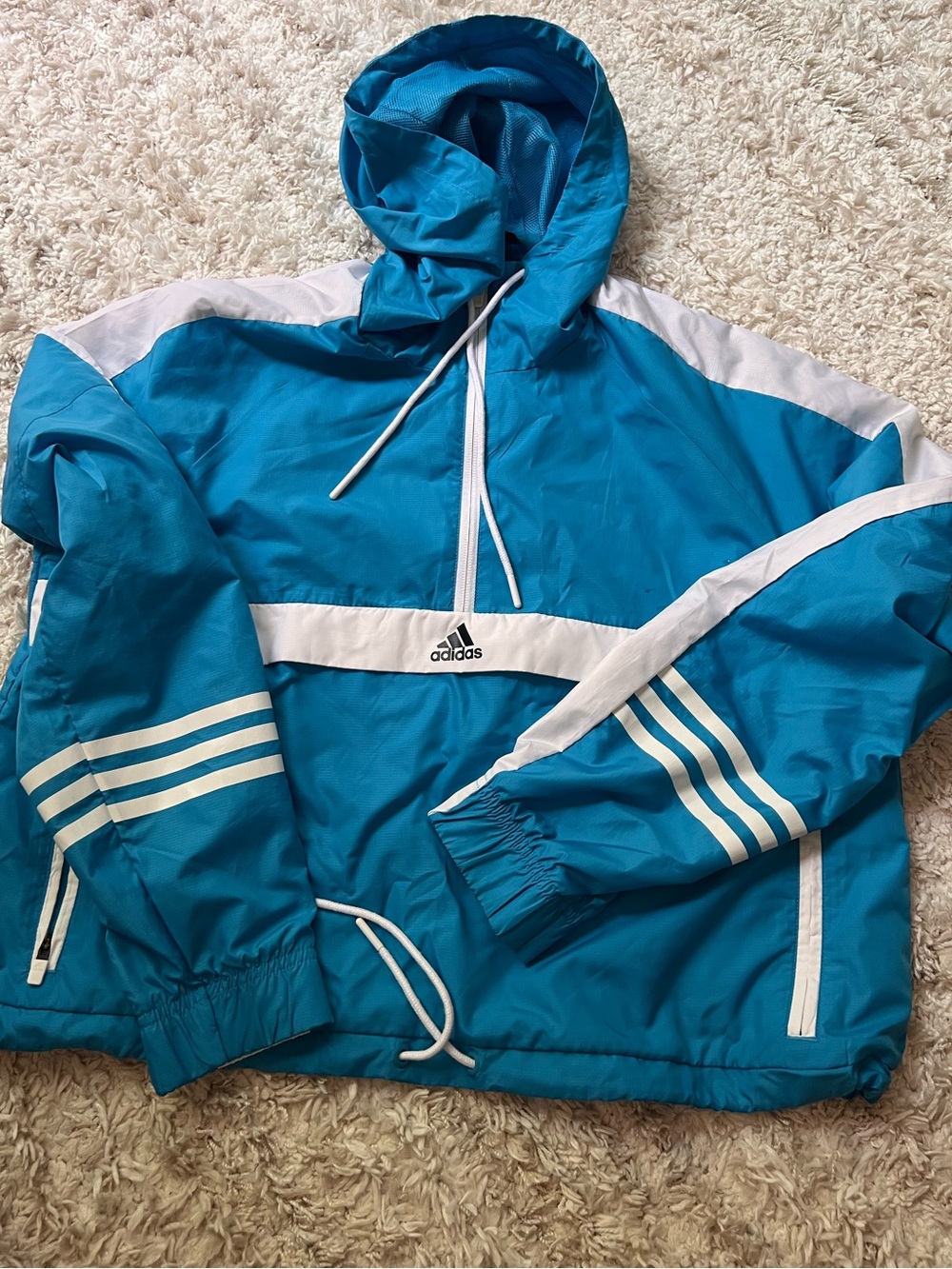 adidas Bright blue Mesh crop Hoodie with White Logo